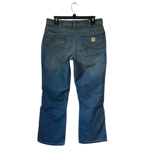 Carhartt Womens Relaxed Fit Bootcut Jeans Size 10 Short Blue Denim 5-Pockets - Picture 3 of 6